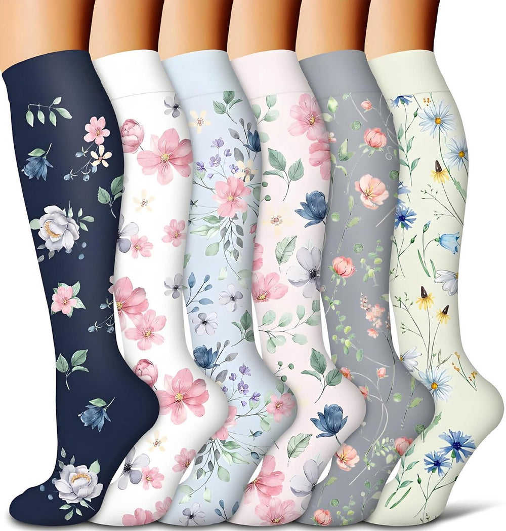 Women's Compression Socks - 6 Pairs for Running & Sports - S/M