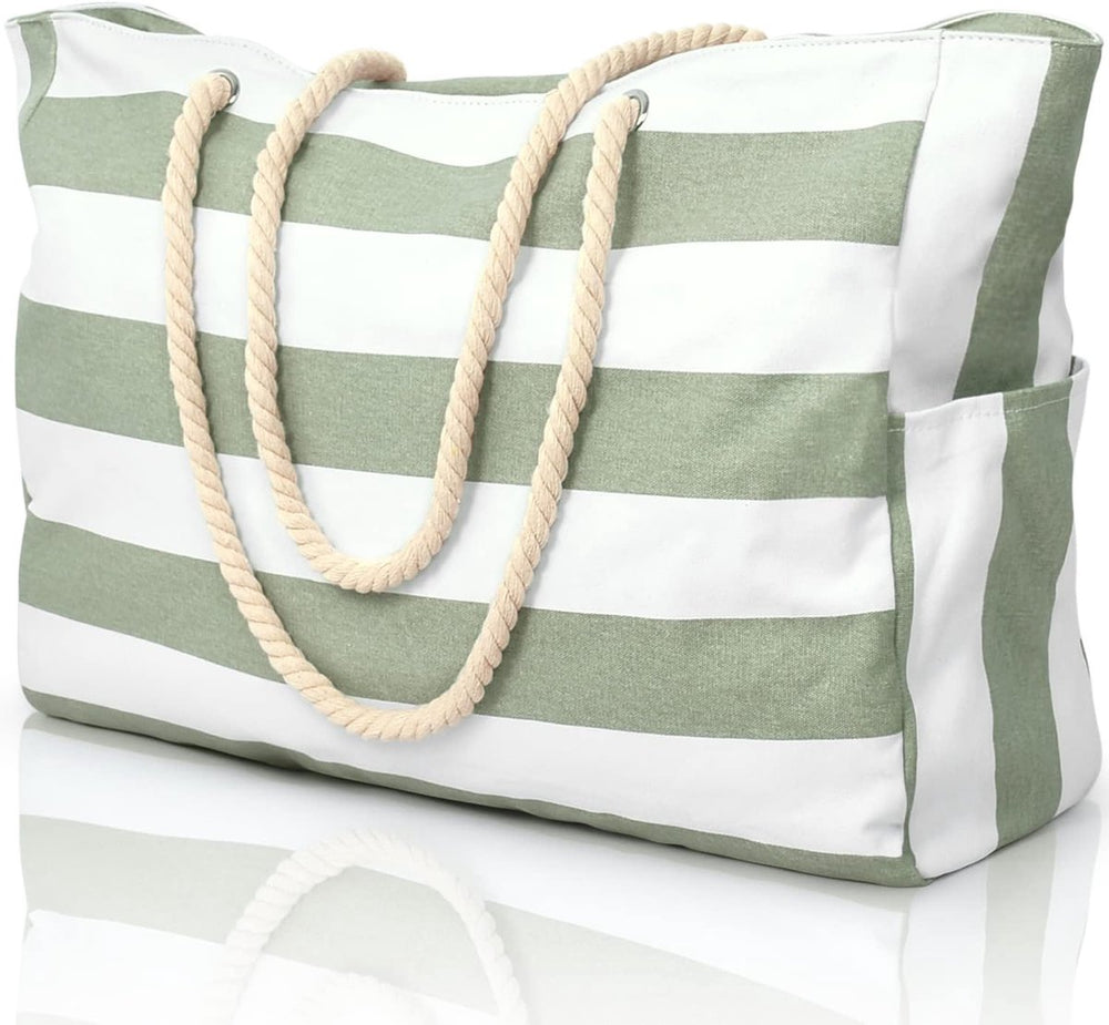 Large Waterproof Beach Bag for Women with Zipper and Rope Handle