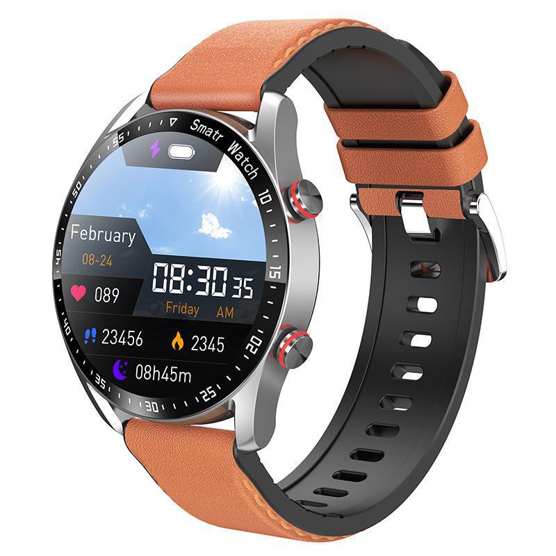Silver Silicone +22MM Brown Mitsubishi Smartwatch with ECG Monitoring