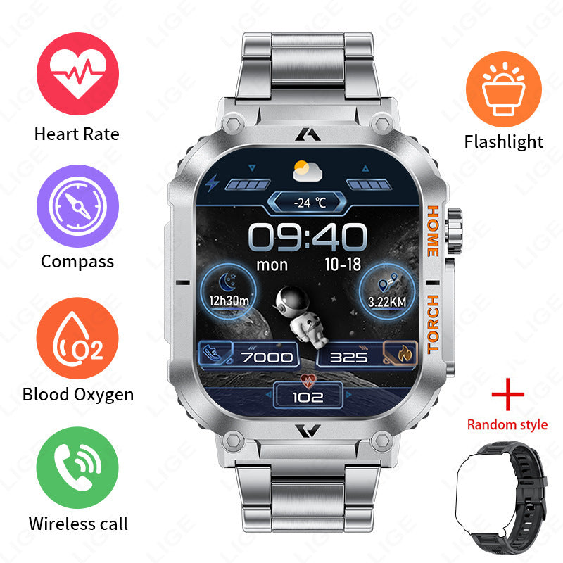 LIGE Smartwatch with Flashlight, Compass & Wireless Calling