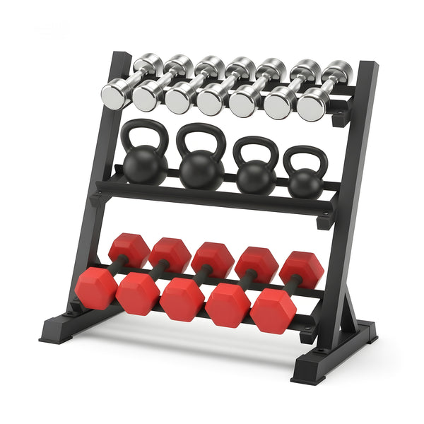 Everfit 3-Tier Dumbbell Rack Black 300kg Capacity for Home Gym