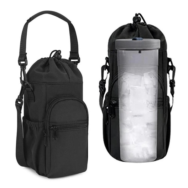 Canvas Water Bottle Sling Bag with Storage Pocket