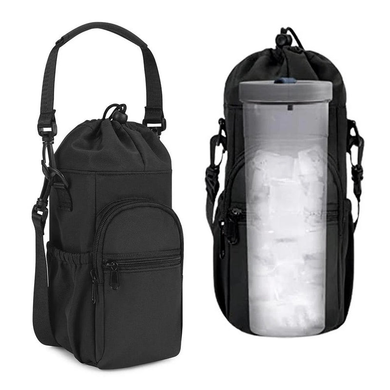 Canvas Water Bottle Sling Bag with Storage Pocket