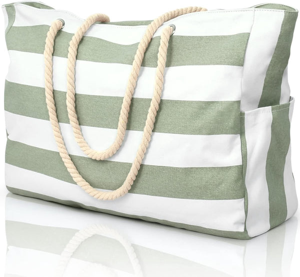 Large Waterproof Beach Bag for Women with Zipper and Rope Handle
