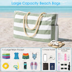Large Waterproof Beach Bag for Women with Zipper and Rope Handle