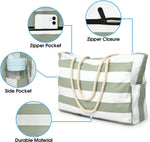 Large Waterproof Beach Bag for Women with Zipper and Rope Handle