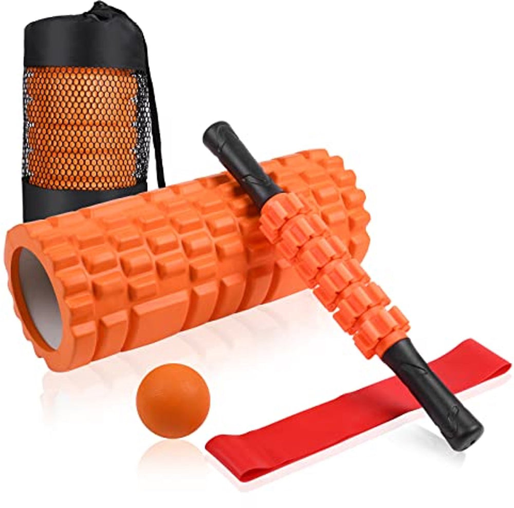 4 in 1 Foam Roller Set with Massage Ball, Yoga Stick, Band