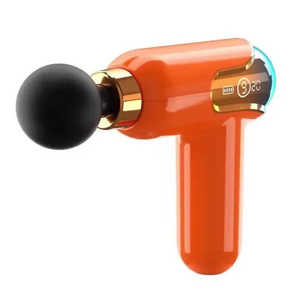 Orange Portable Massage Gun - Deep Tissue Massager with 4 Heads