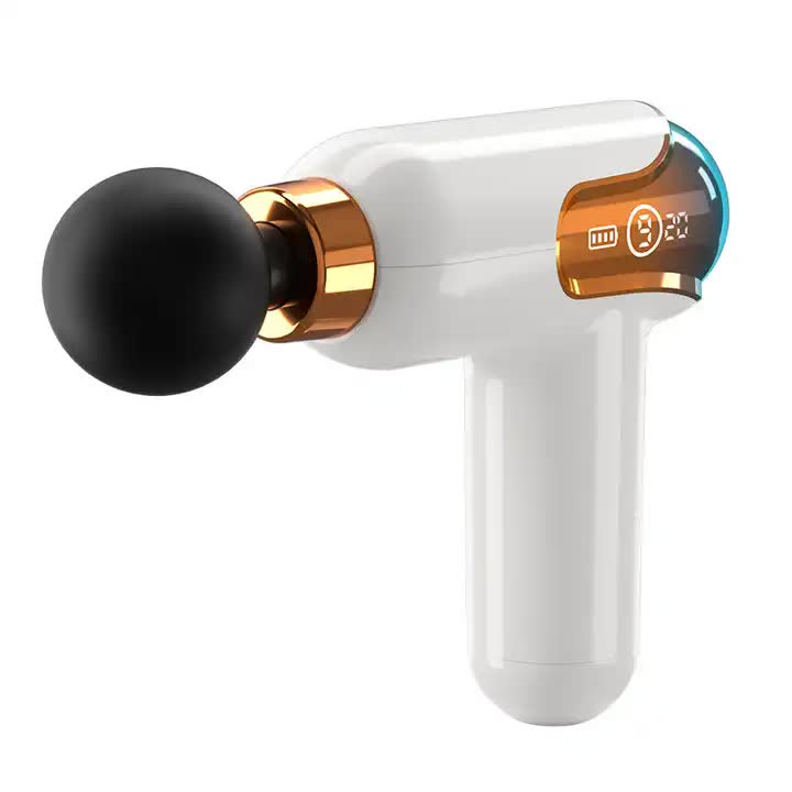 White Portable Massage Gun - Deep Tissue Massager, 4 Heads, 9 Speeds