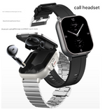 Black Bluetooth Smartwatch with Integrated Earbuds for Sports