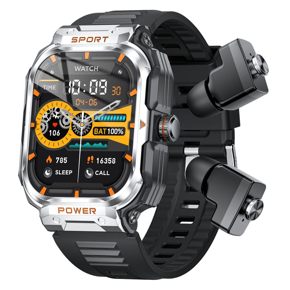 Silver 2-in-1 Smartwatch with Earbuds and 2.01-Inch Screen