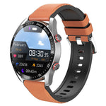 Silver Silicone +22MM Brown Mitsubishi Smartwatch with ECG Monitoring