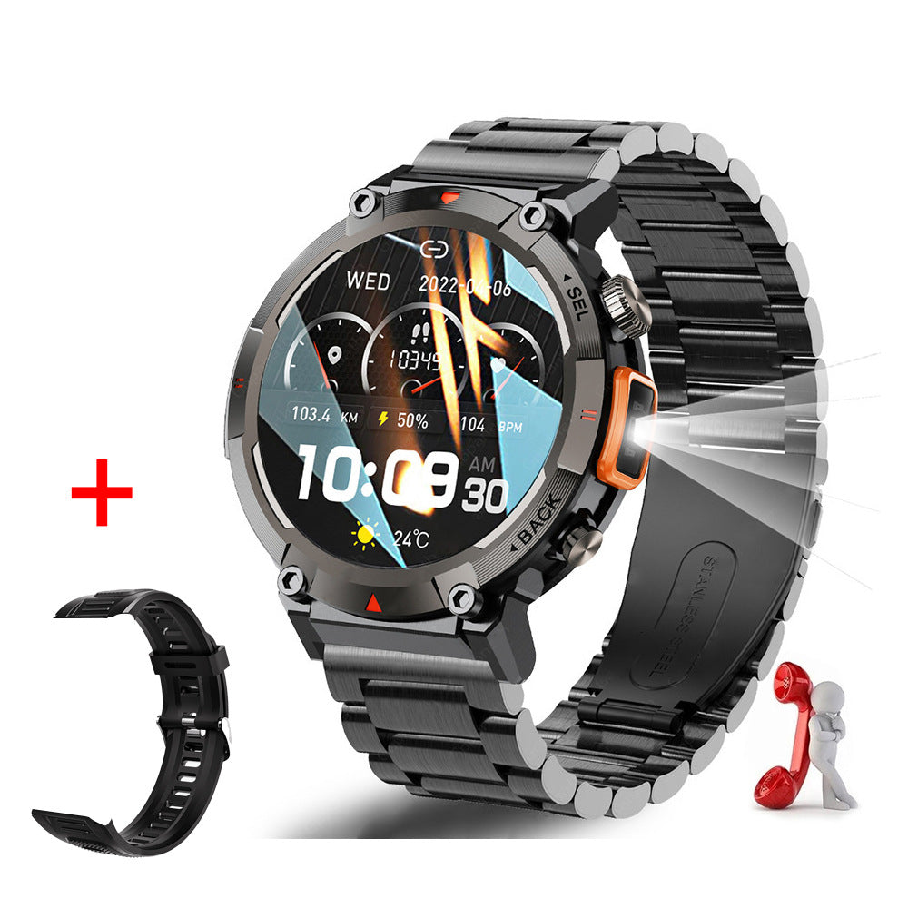 Black-Orange Steel Outdoor Smartwatch with 1.45-Inch Screen